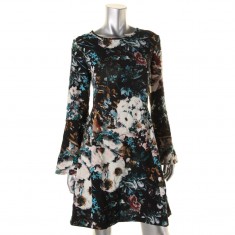 Multicolor Floral Print Bell Sleeves Dress