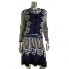 Blue Intarsia Pattern Sweaterdress 