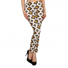 White & Orange Diamond Geo Leggings
