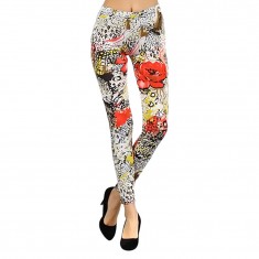 White & Red Art Animal Rose Leggings