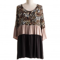 Brown Leopard Tiered Bell-Sleeve Tunic - Plus