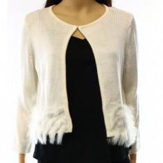 Women's Ivory Open Long Sleeve Faux Fur Cardigan 