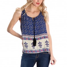Blue & White Geometric Tassel Tank