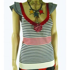 Red/White/Navy Stripes with Red Rosette Top