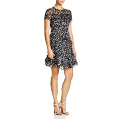 Black & White Floral Daisy Print Ruffle Dress