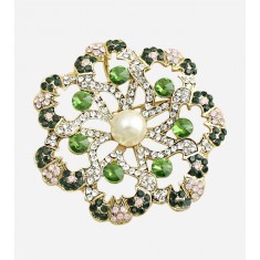 green crystal gold flower brooch pin-01.jpg