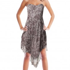 Grey Printed Strapless Dress