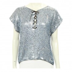 Light Blue Lace Up Blouse