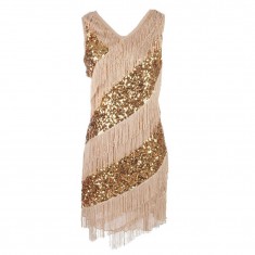 Beige Sequin Coctail Dress