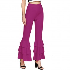 Hot Pink Layered Ruffle Bell-Bottom Pants