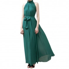 Lake Blue Long High Neck Chiffon Dress