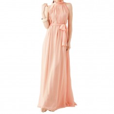 Pink Long High Neck Chiffon Dress