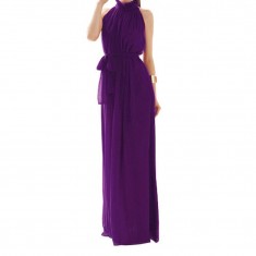 Purple Long High Neck Chiffon Dress