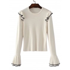 White Layered Bell Cuff Frill Trim Sweater