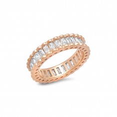 Simulated Diamond & Rose Gold Band Ring