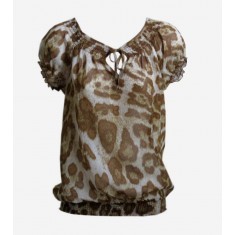 Leopard Print Cap Sleeve Silk Shirt
