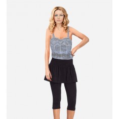 Juniors Girls Black Skirted Capri Leggings Skapri