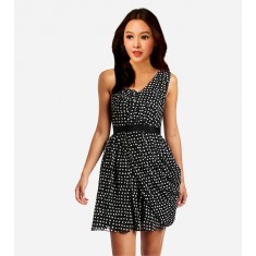 Black Polka Dot One-Shoulder Cocktail Dress