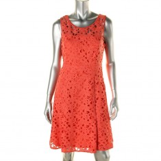 Coral Lace Fit-and-Flare Dress