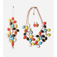 Multi Chain Set Necklace Bracelet Earring
