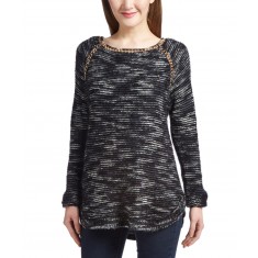 Blue Space-Dye Wool-Blend Scoop Neck Sweater