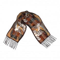 Brown Moroccan Mares Fringe Silk Scarf