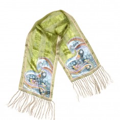 Green Mythical Horses Fringe Silk Scarf