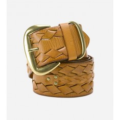 Cognac Brown Leather Stitched Belt