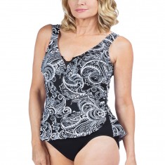 Black & White Paisley Peplum One-Piece Swimsuit