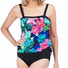 Teal & Pink Floral Convertible Blouson One-Piece Swimsuit
