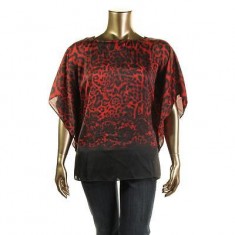 Women’s Red Animal Print Flutter Top