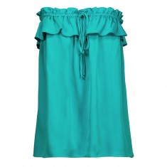 Green Chevron Ruffled Strapless Silk Top