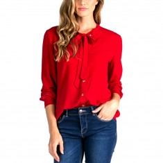 Red Tie-Neck Button-Up