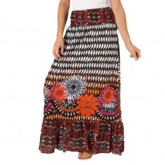 Black & Orange Floral Maxi Skirt 