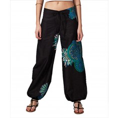 Black & Teal Abstract Tie-Front Harem Pants