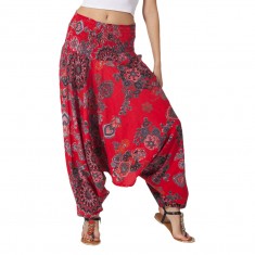 Red Abstract Three-In-One Convertible Harem Pants
