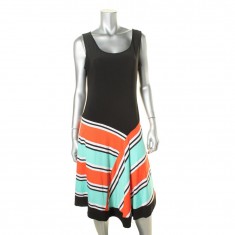 Black & Multi Color Blocks Jersey Dress