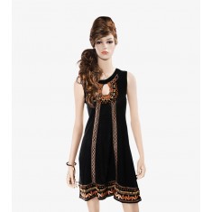 Black & Gold Embellished A-Line Dress