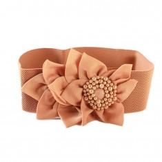 Brown Decorative Flower Elastic Belt