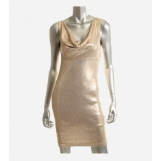 Gold Metallic Cowl Sleeveless Dress