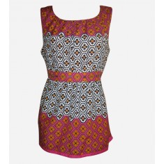 Multi Colored Geometric Silk Blend Top
