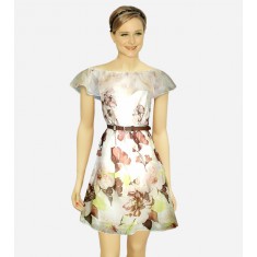 Off-Shoulder Floral Silk Dress