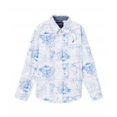 White & Blue Geographic Button-Up