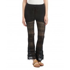 Black Lace-Overlay Flare Pants