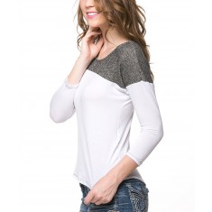 White & Gray Color Block Three-Quarter Sleeve Tee