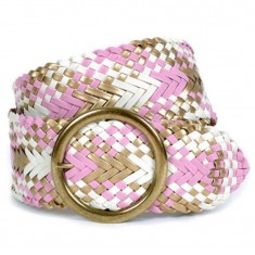 Pink/white/Gold Non-Leather Braided Woven Belt