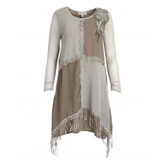 Ecru Fringe Silk-Blend Sidetail Dress