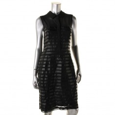 Black Faux-Leather Trim Dress 