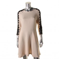 Tan Textured Lace-Trim Dress
