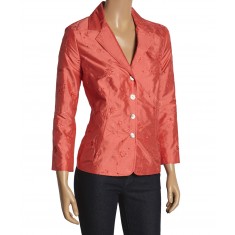 Coral Floral Embroidered Silk Blazer
